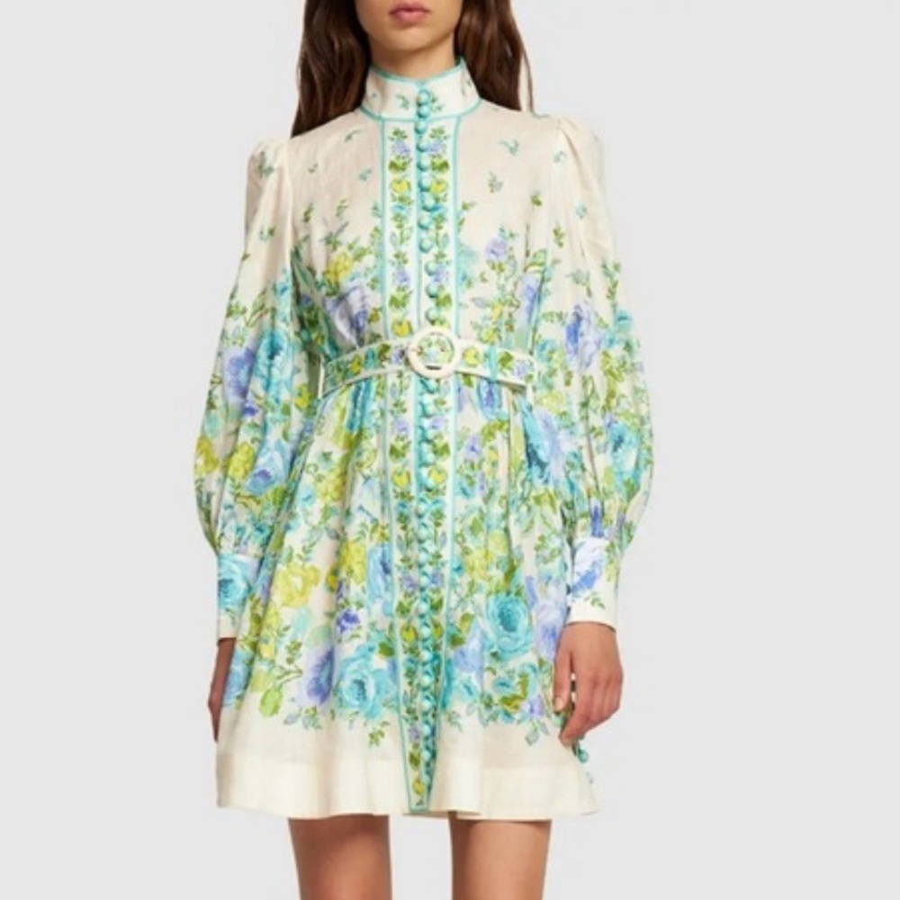 Zimmermann White Floral Mini Dress with Blue and Green Accents - Picture 3 of 6